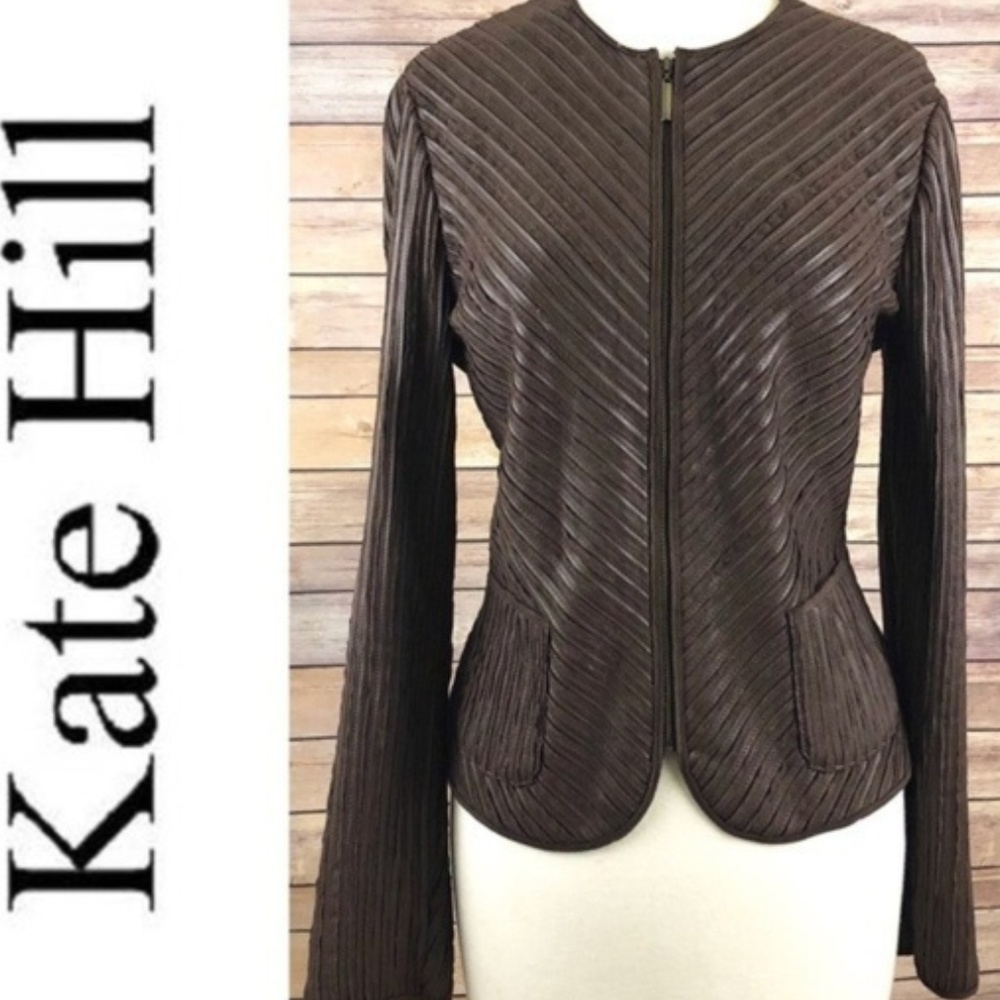 Vegan Faux Leather/Suede Brown Zip Jacket